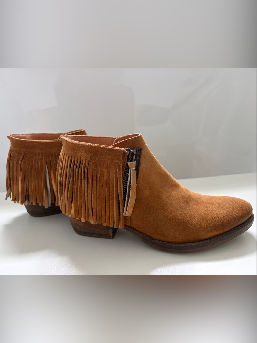 Coque Terra Fringe Suede Ankle Booties in Cognac. Size 8 🤎🤎